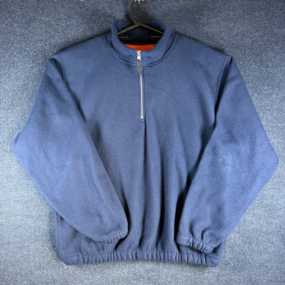 St Johns Bay Fleece Quarter Zip Pullover Mens L 24in Pit Navy Blue Heavyweight